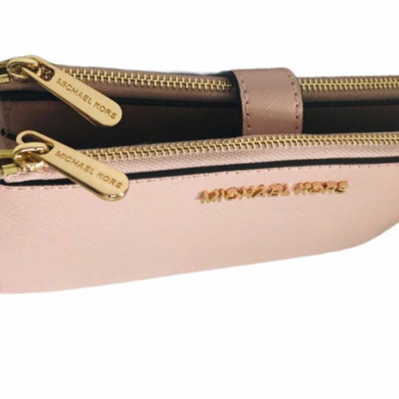 Michael Kors Jet Set Double Zip Phone Wristlet Wallet, Pebble Leather, Soft Pink - Picture 5 of 7